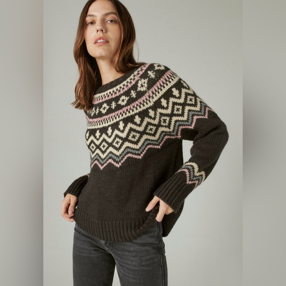 Lucky Brand Black and Cream Patterned Sweater
